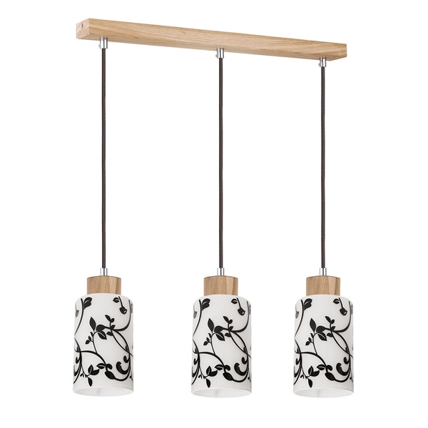 Bosco Pendant Lamp 3xE27 Max.60W Oiled Oak/Anthracite Fabric Cable/White-Black Glass 1701374G0758