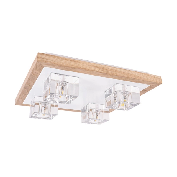 Berko Ceiling Lamp Incl. 4xG4 2,5W Oiled Oak/White Metal/White-Transparent Glass 4047405800000