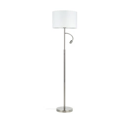 Eros Floor Lamp 1xE27 Max.60W 1xLED Integrated 160lm 3000K 3W Satin Metal/White Fabric Shade/Transparent PVC Cable 1232127