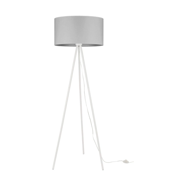 Tripod Floor Lamp 1xE27 Max.40W White Metal/Transparent PVC Cable/Gray Fabric Shade 6010203110511