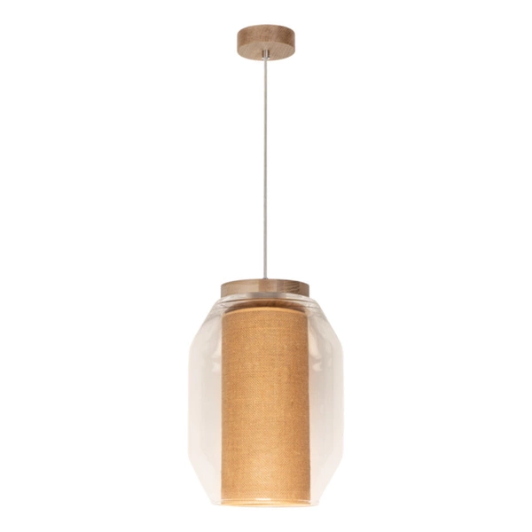 Vaso Jute Pendant Lamp 1xE27 Max.15W LED Oiled Oak/Transparent PVC/Transparent/Beige 179010174