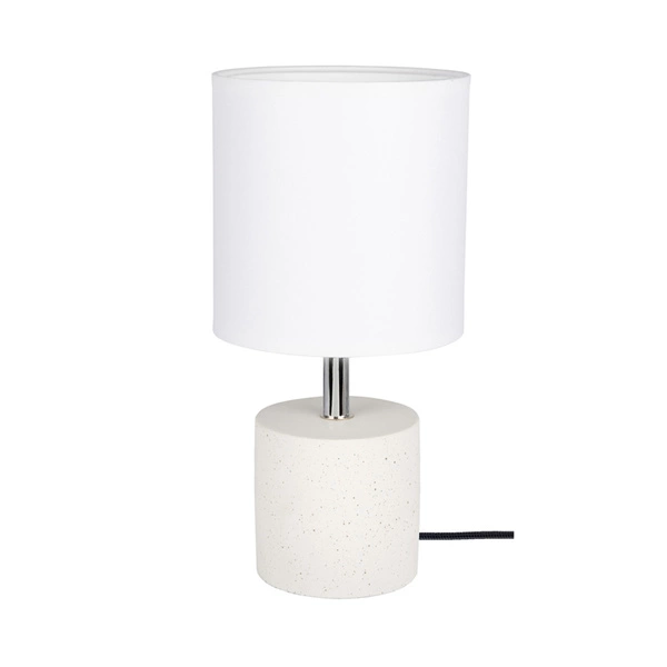 Strong Round Table Lamp 1xE27 Max.25W White Concrete/Black PVC Cable/White Fabric Shade 6091937