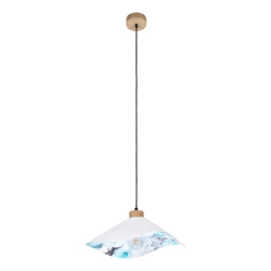 Hattu Floral Pendant Lamp 1xE27 Max.40W Oiled Oak/Black Fabric Cable/White Fabric and Multicolor Silk Shade 1614619174