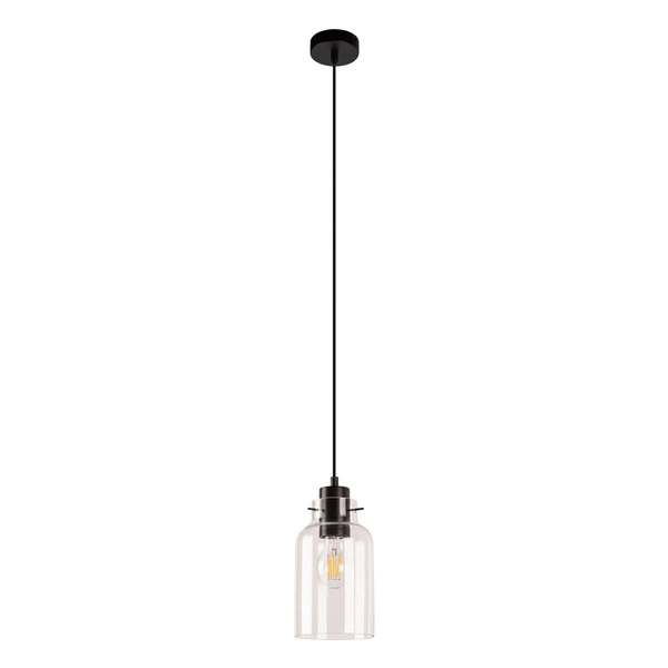 Lampa wisząca Alessandro 1xE27 Max.60W Drewno bukowe orzechowe/Czarny metal/Czarny kabel PVC/Szkło przezroczyste 1010421420867